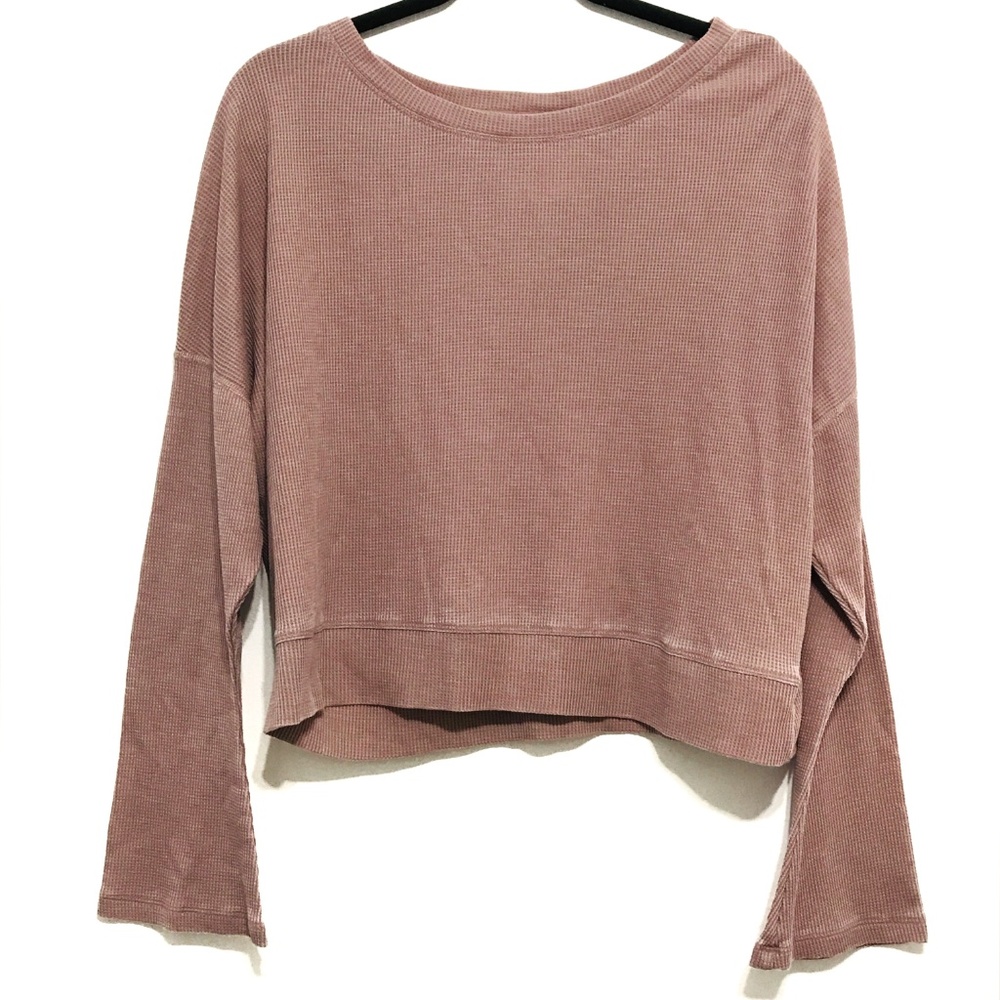 Mono B Mauve Waffle Knit Bell Sleeve Top